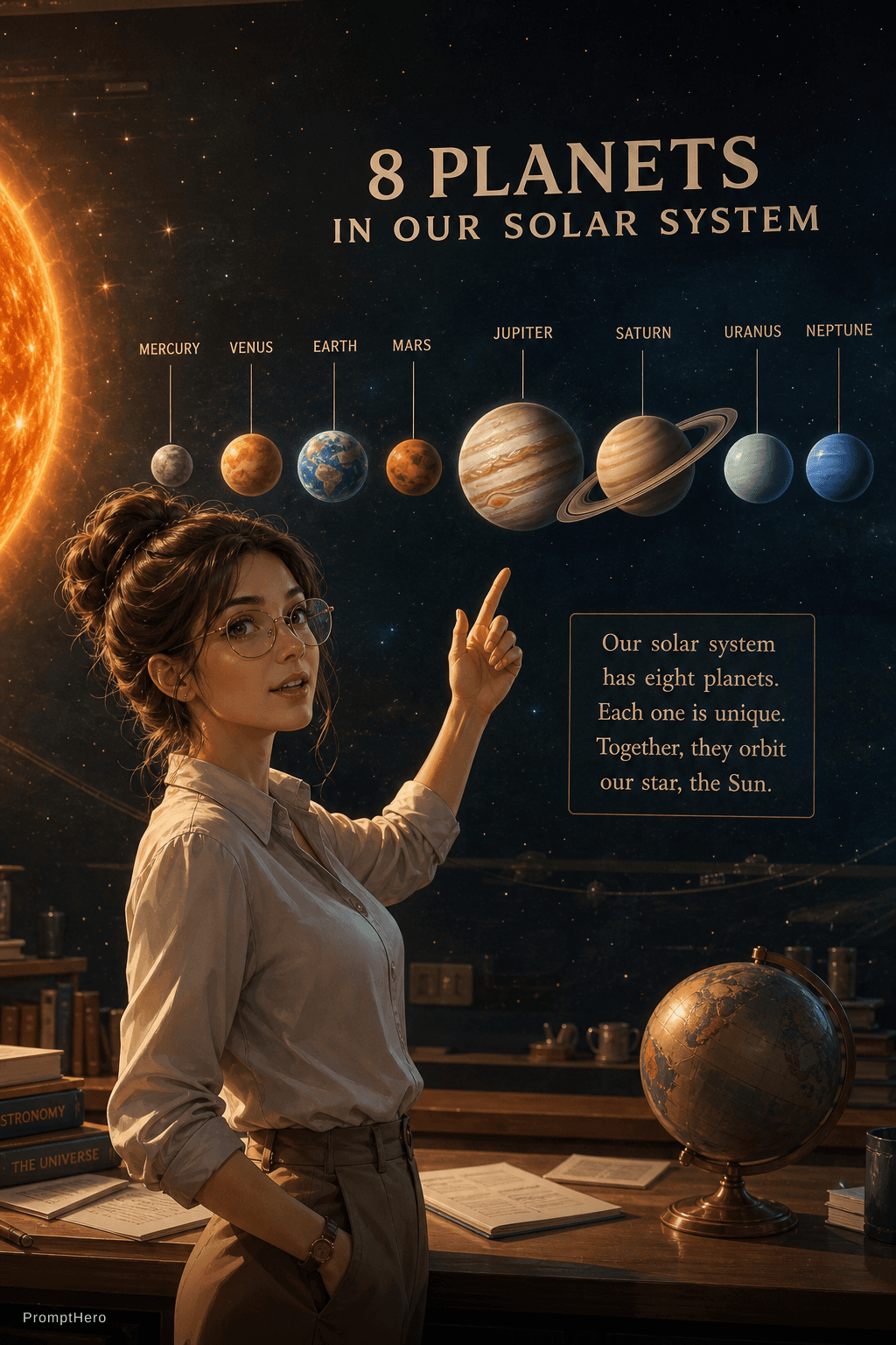 AI generated: How many planets are in our solar system? Stylish semi-realistic digital illustration with subtle st...