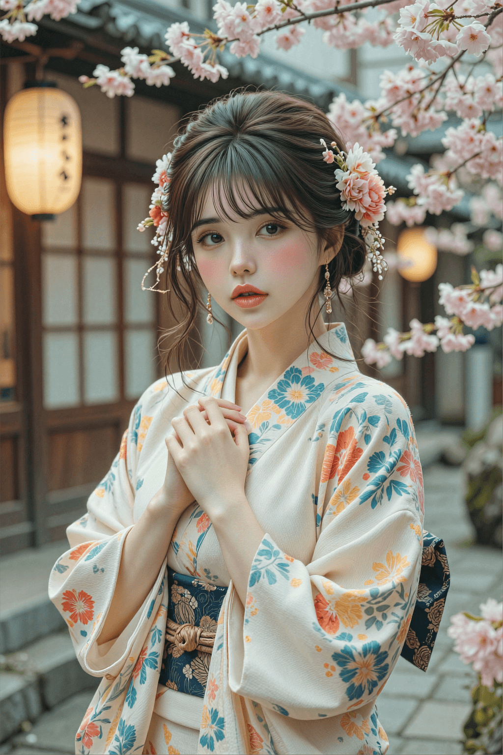 AI generated: A highly detailed, photorealistic, cinematic medium close-up shot of a delicate and beautiful young ...