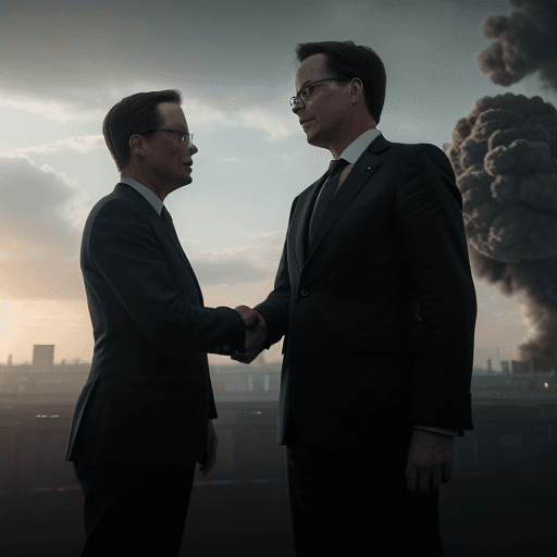 AI generated: Photo of a ultra realistic Dutch Prime-Minister Mark Rutte shaking hands with Arthur Seyss-Inquart, ...