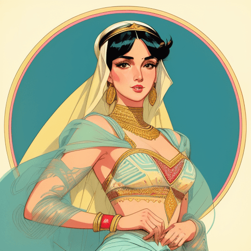 AI generated: Premium vintage illustration design of arabian womaen in dessert, art by Coby Whitmore, bold color a...