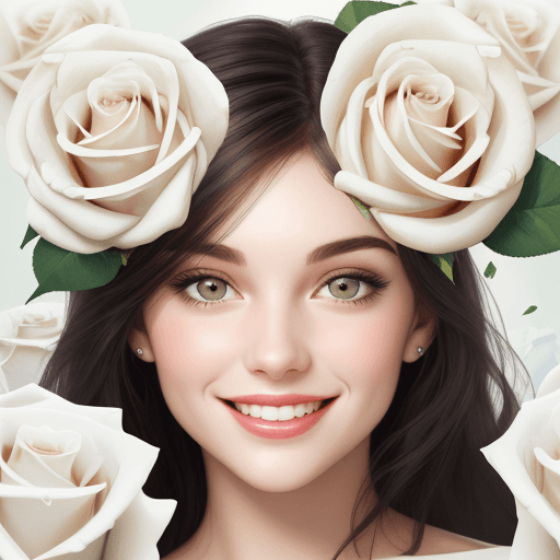 AI generated: Face of women blended with white roses, smiling