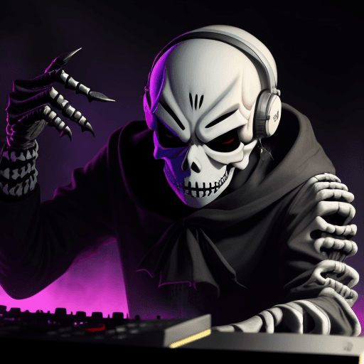 AI generated: boris brejcha dj mask into skelleton demon 