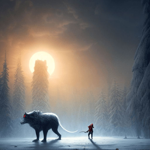 AI generated: Starvation black monster wolves with red eyes, fight in the ice age Scenery, : concept art::1 cyberp...