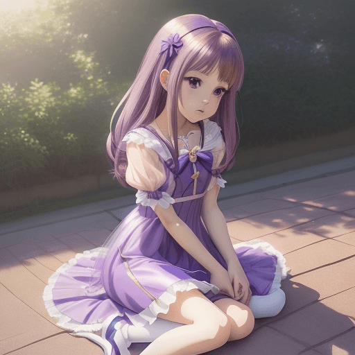 AI generated: anime girl sitting on the ground in a purple dress, loli, anime moe artstyle, cute anime girl, marin...