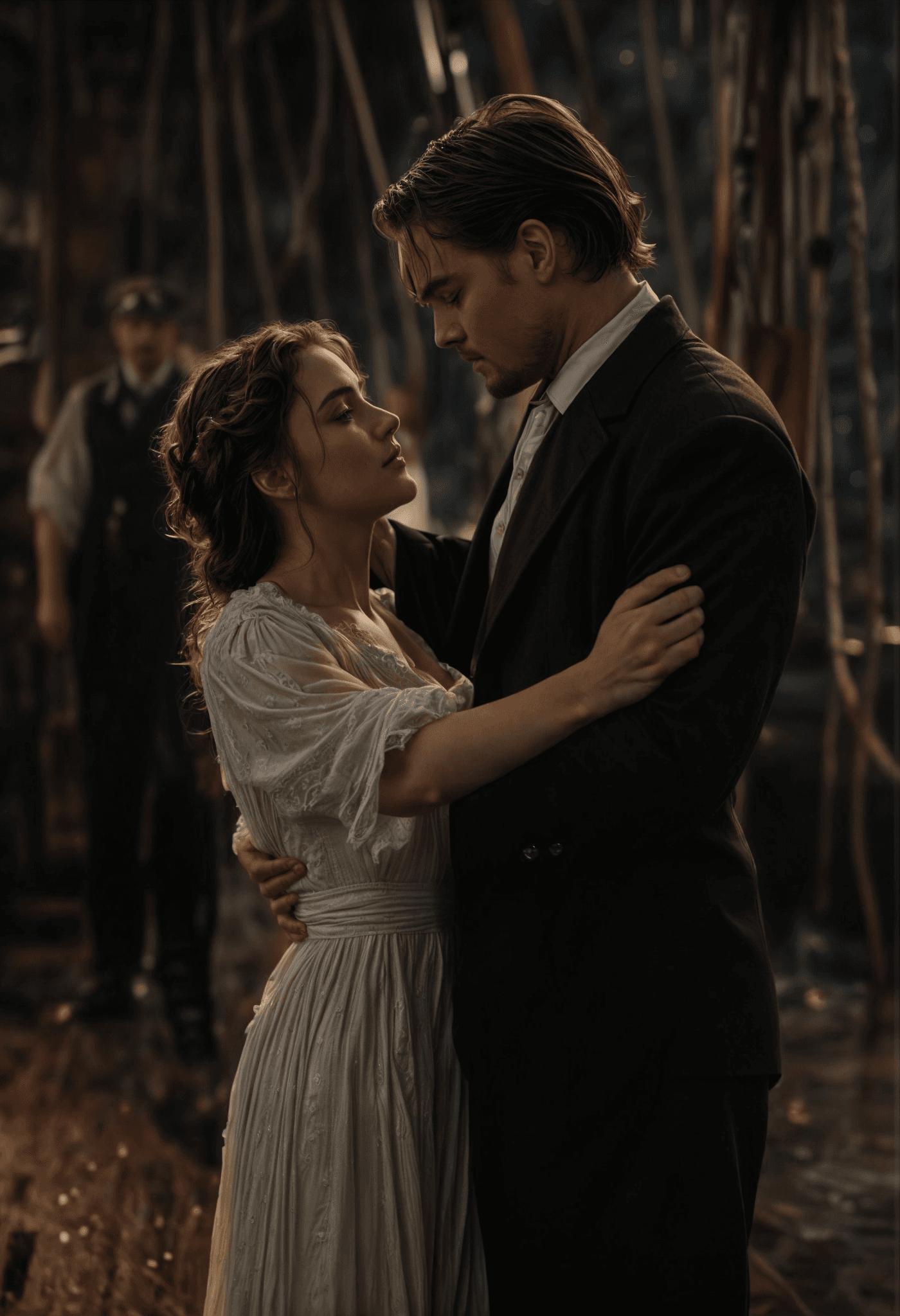 AI generated: jack and rose on the titanic,dramatic moviescene from titanic,Leonardo DiCaprio and Kate Winslet,on ...