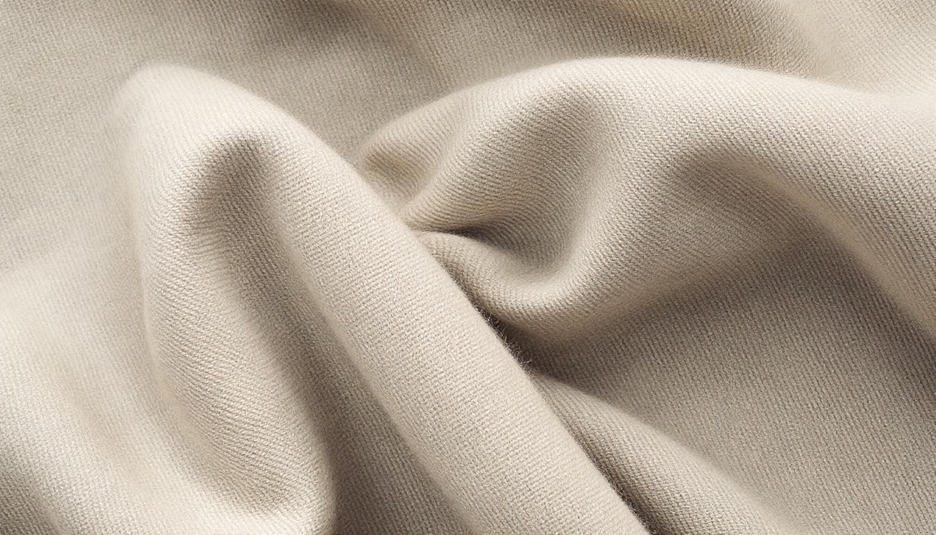 AI generated: Flat close-up of Canterbury cloth — fine wool fabric with soft twill weave, subtle diagonal ribbed t...