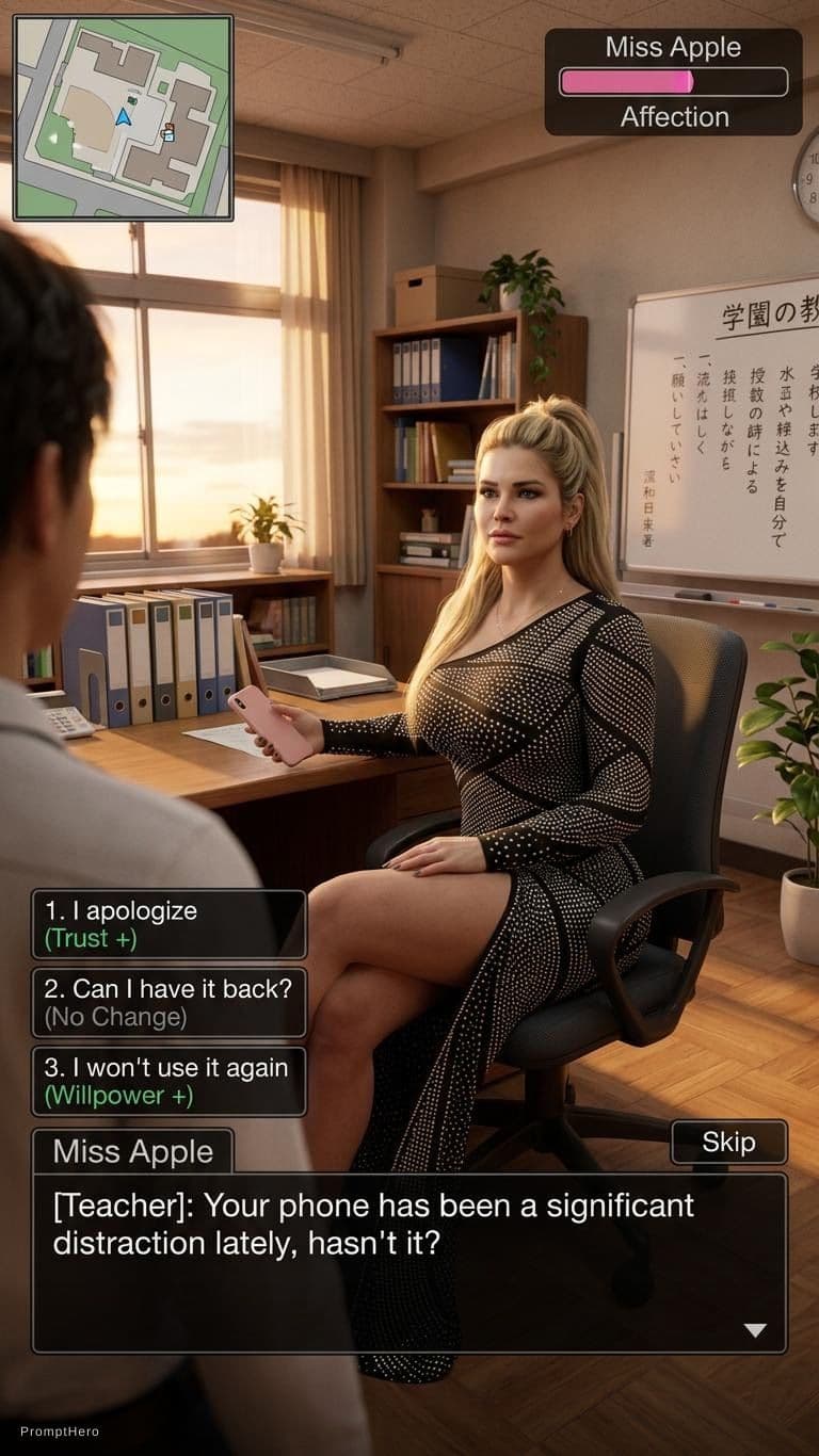AI generated: A realistic next-generation AAA 3D romance RPG gameplay screenshot rendered in Unreal Engine 5 style...