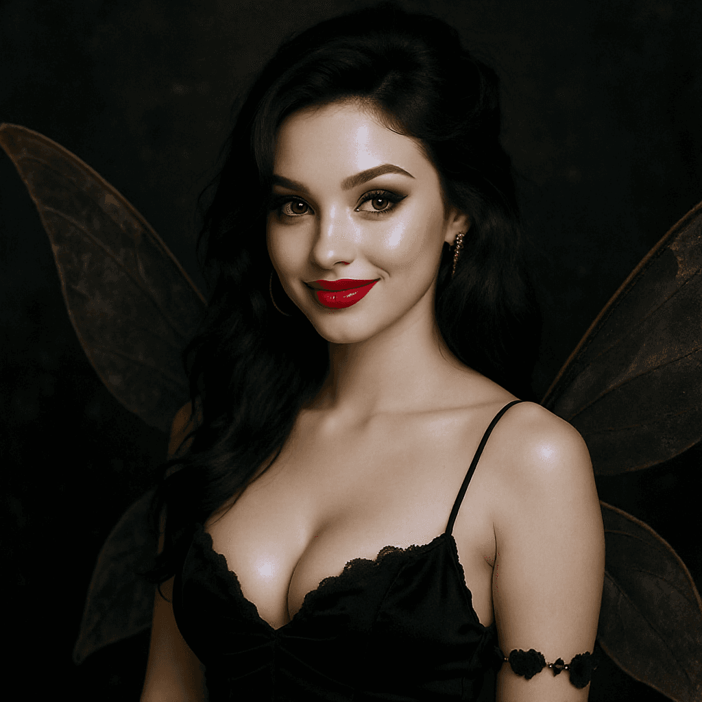 AI generated: She embodies a "naughty fairy" essence with a sultry yet playful expression.