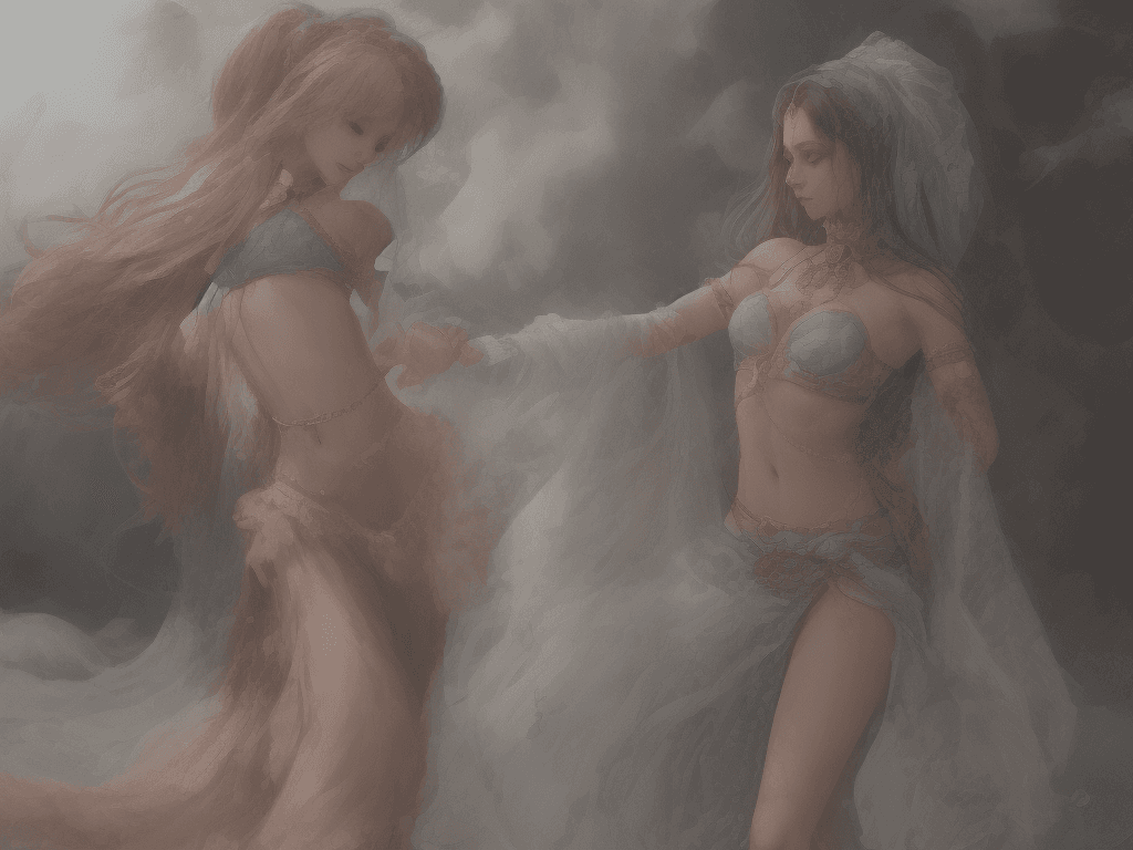 AI generated: An alluring svelte muscular stomached woman with waist length long dusty rose hair and radiant brigh...