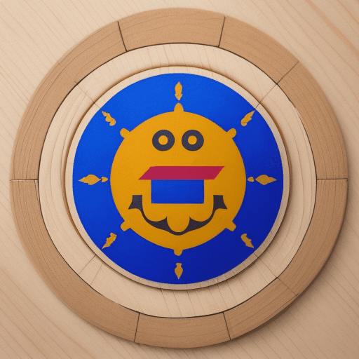 AI generated: Crea un logotipo con un tablero circular de madera visto de frente, que tenga tallado en el borde su...