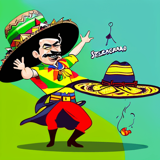 AI generated: An outrageously stereotypical logo for an airline company, it is Spanish/Mexican themed, so bullfigh...