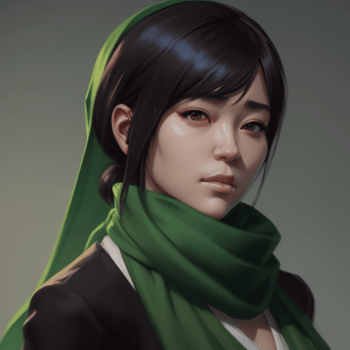 AI generated: a woman with a green scarf around her neck, a character portrait by Sim Sa-jeong, cgsociety, photore...