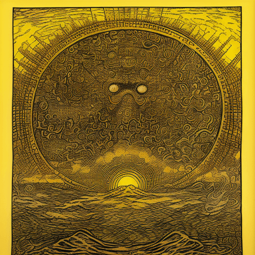 AI generated: Retro Sunset, style of arthur rackham and keith haring and yuumei, landscape, brilliant