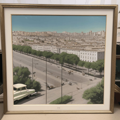 AI generated: "High-resolution illustrated image framed as a vintage 1960s postcard. The scene depicts the Alberdi...