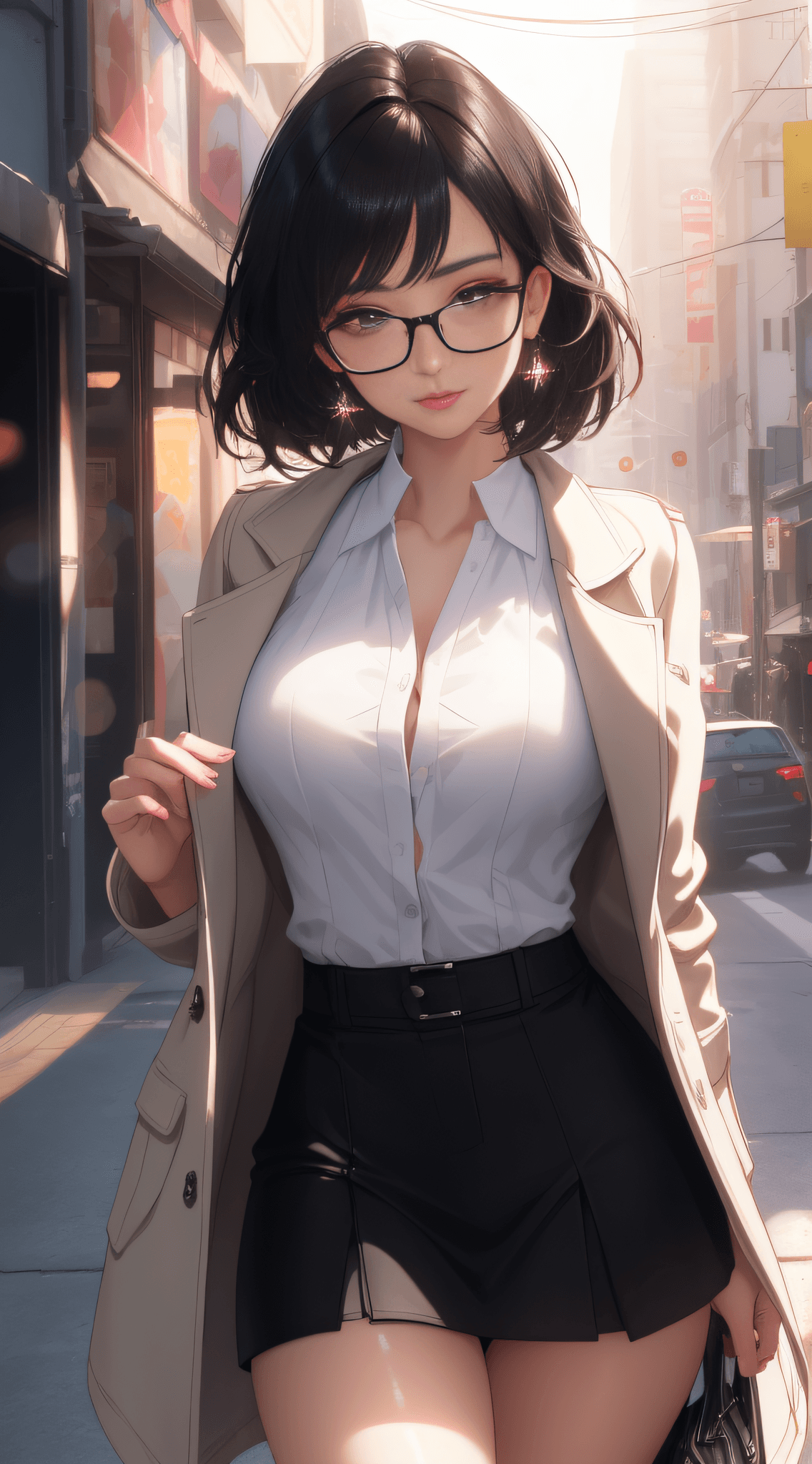 AI generated: mutual woman in neat dress, thick winter coat, top quality, masterpiece, high resolution, 1girl, bla...