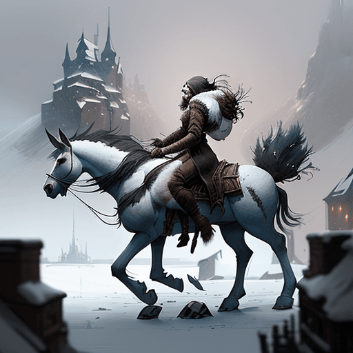 AI generated: long shot of Centaur_Person Fantasy Frostpunk, Townsfolk, Snowy, concept art, brush stroke style, ar...