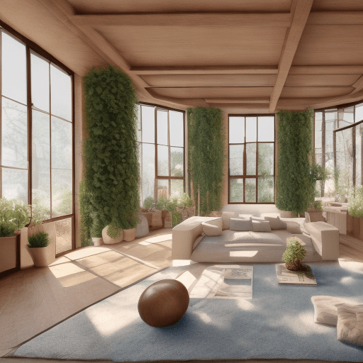 AI generated: High resolution photography interior design, dreamy sunken living room conversation pit, wooden floo...