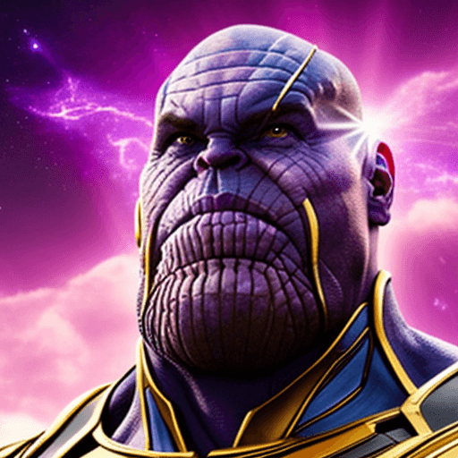 AI generated: A realistic picture of thanos, milkyway glaxy, in air, purple sky, sunlightlight, with bright colors...