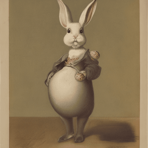 AI generated: whole full-body portrait of a bunny with eggs, full of blood