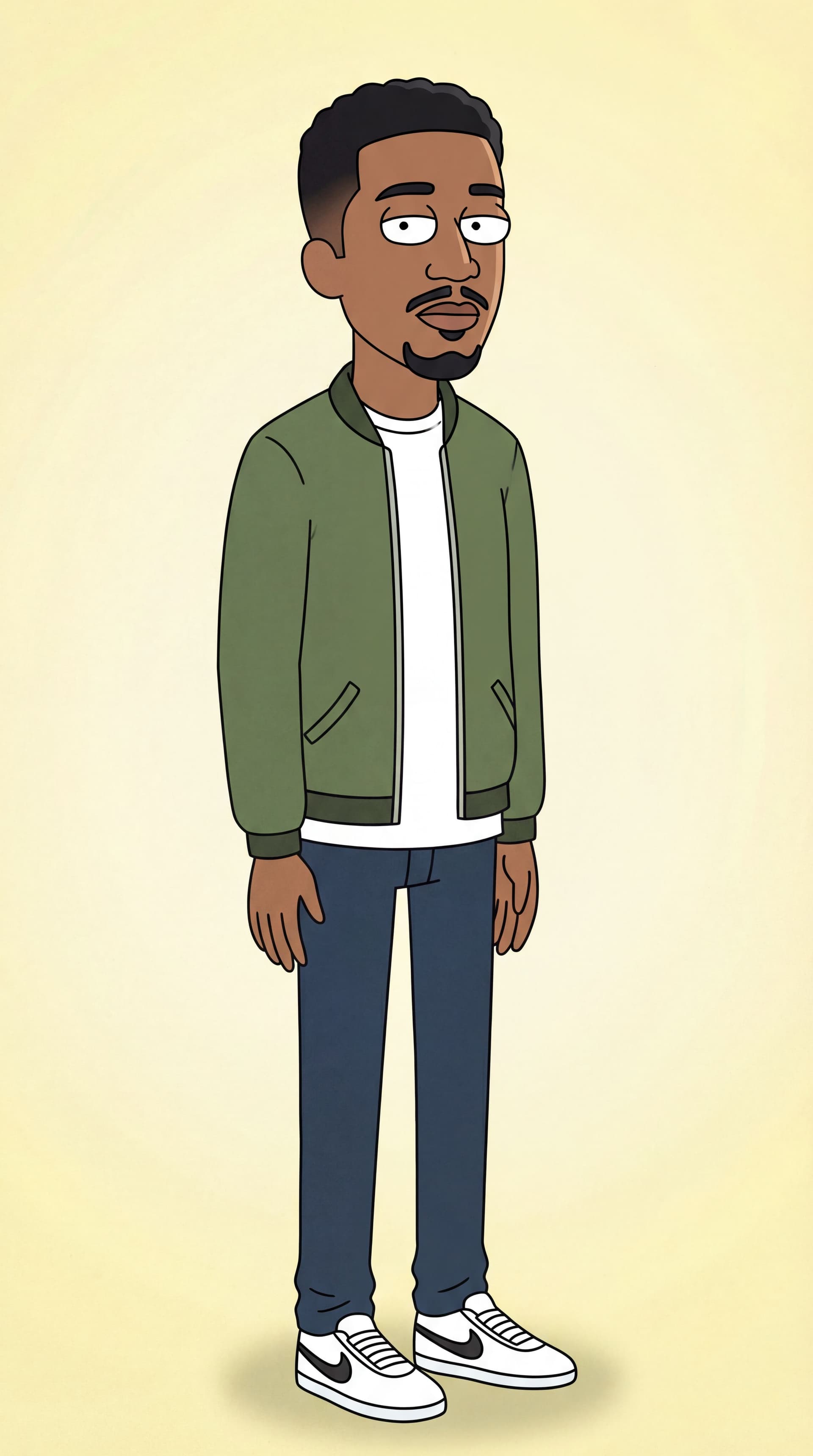 AI generated: turn me into a rick and morty character quarter view. Generate full-body cartoon characters green bo...