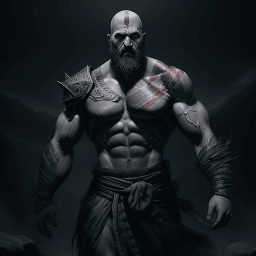 AI generated: A hyper-realistic depiction of Kratos from God of War, reimagined as a Void Arcanist in the distinct...