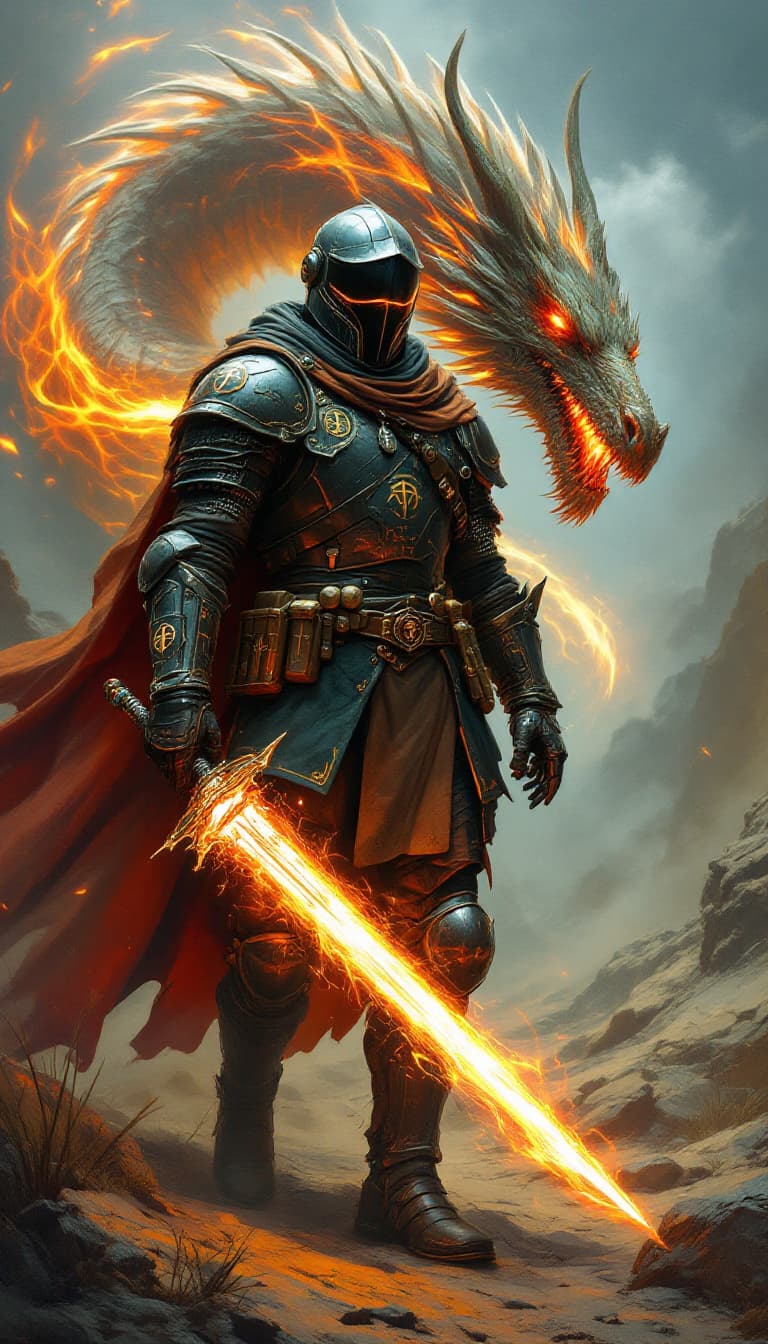 AI generated: Envision a knight from the years 1100s, clad in a steampunk-style tactical suit of armor,and helmet ...