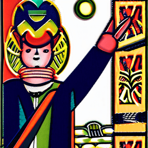 AI generated: classic tarot card of Sufjan Stevens as a weary yet uplifting magical hero wearing paper wings and a...