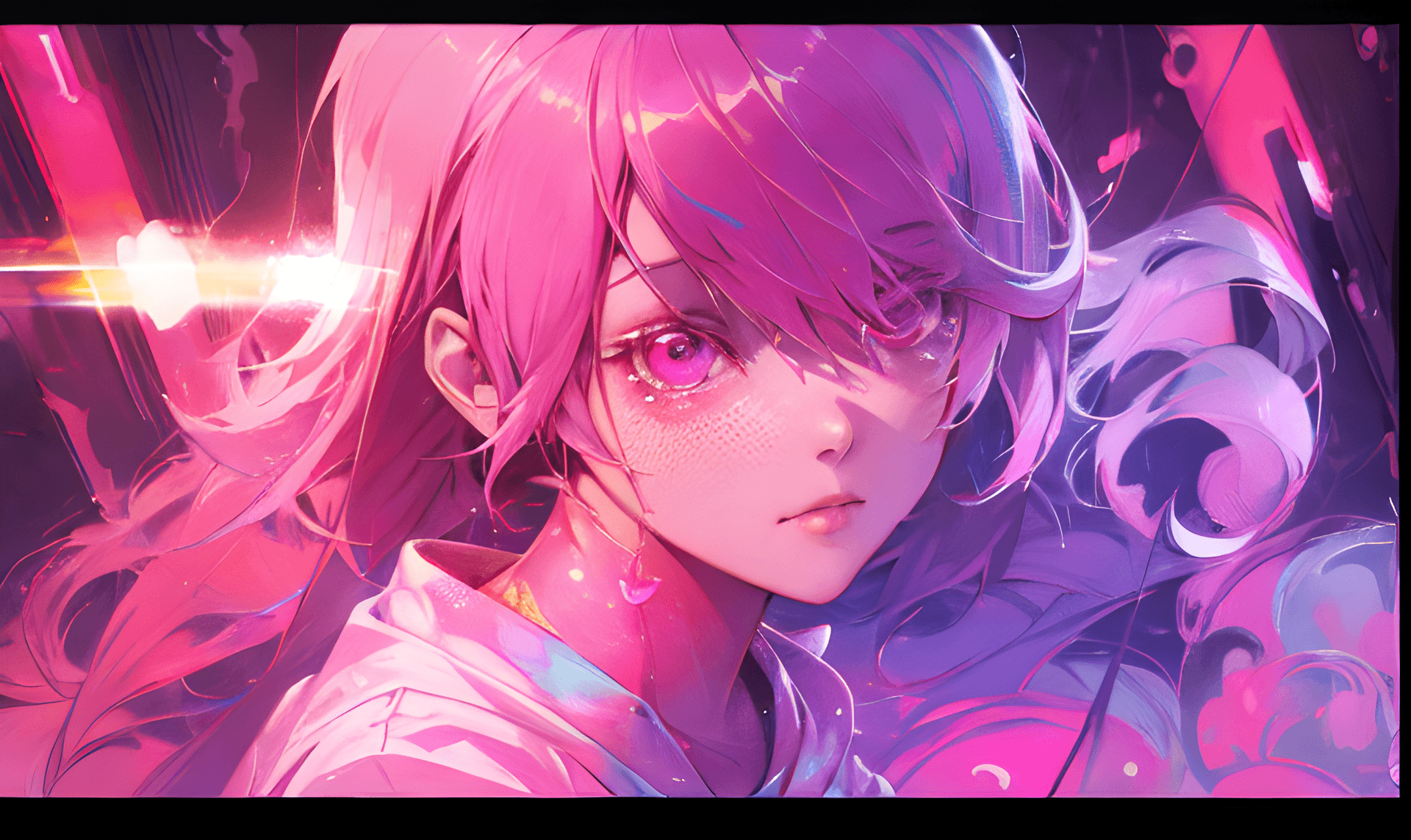 AI generated: a close up of a person with pink hair, a digital painting, pixiv contest winner, yume nikki, ross tr...