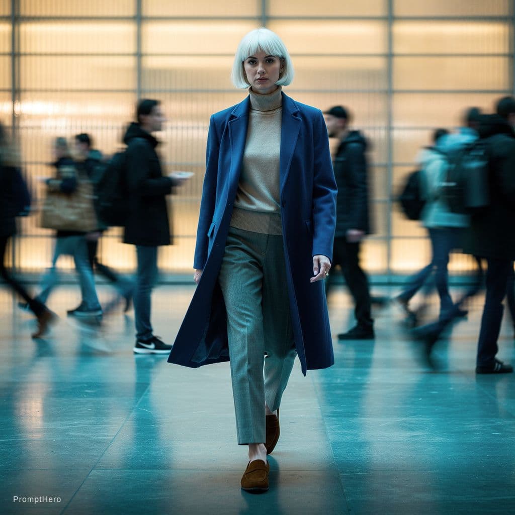 AI generated: photography, front-profile walk-through, depth of field background blur, full-body, full-frame, 30mm...