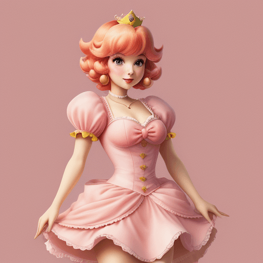 AI generated: High resolution young princess peach, pink castle background short red hair