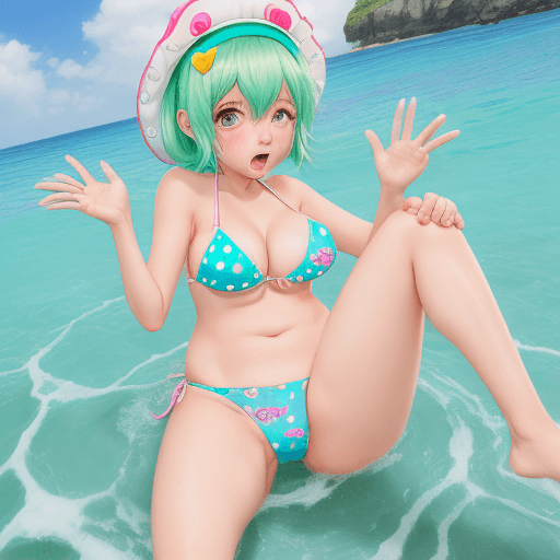 AI generated: GIRL, big cheast, Open mouth, watery eyes, blushed, anime style slyme, bare, One leg sits to the lef...
