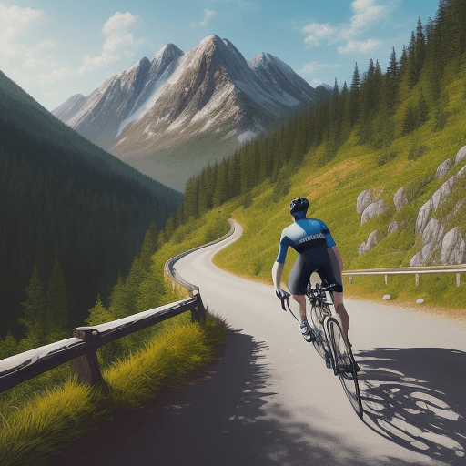 AI generated: Art of a cyclist riding through a scenic mountain trail, on white background, digital comic style, h...