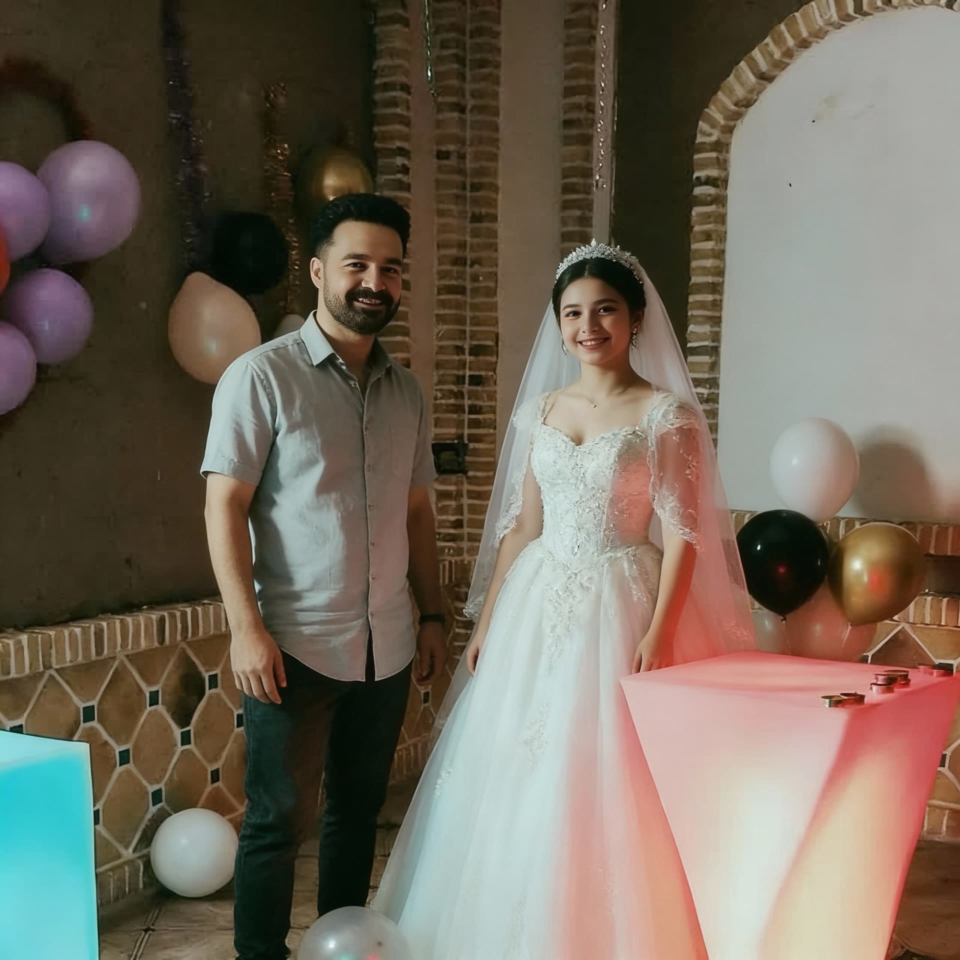 AI generated: کنار عروس در تالار مجلل 