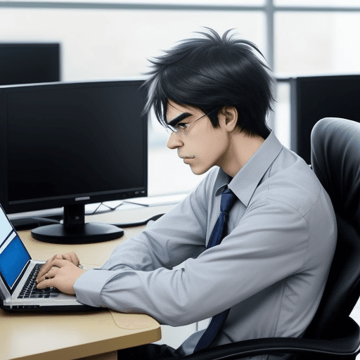 AI generated: a man siting using computer and very angry , at cybercenter college, around have lot people also usi...