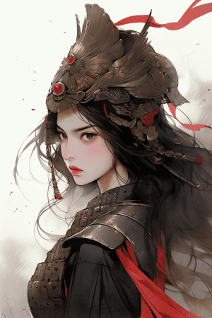AI generated: A fierce and brave warrior, Minimalism style, with intense makeup, Raphaelite art by Brian K. Vaugha...