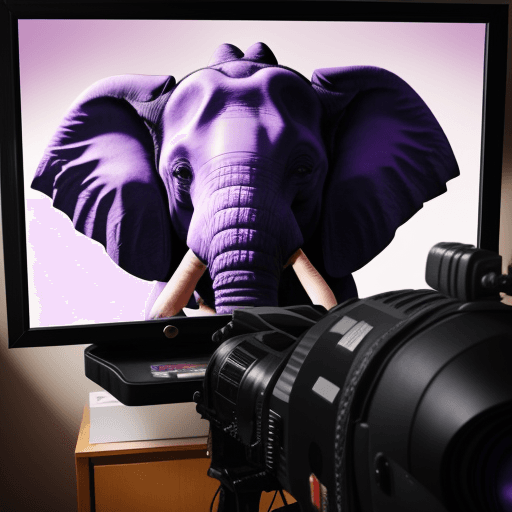 AI generated: An image of an purple elephant who ist taken a TV-camera