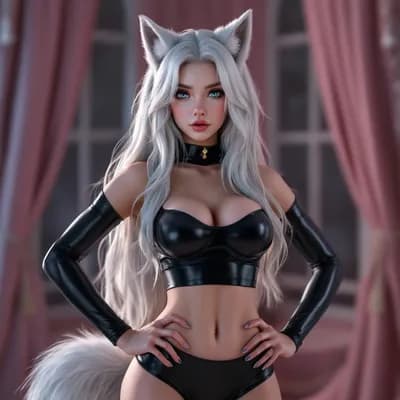 AI generated video: Sultry pose, walking slowly toward the camera. Tail flicking lazily.
