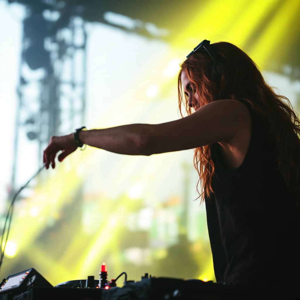 AI generated: DJ Tigerlily playing a set on stage