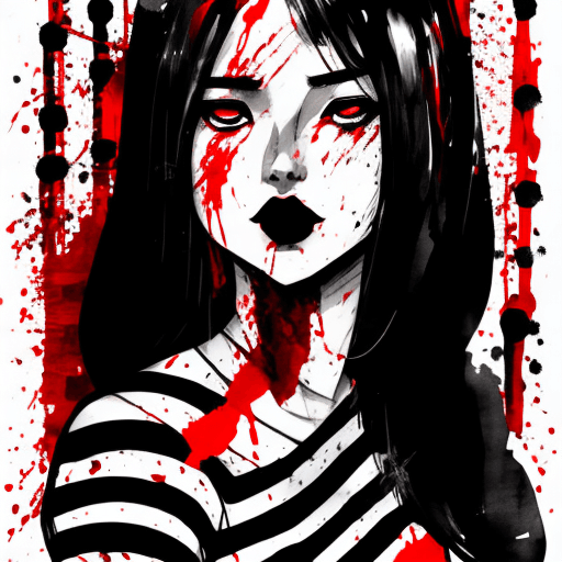 AI generated: a painting of woman with red and black stripes, in the style of manga style, stark black and white, ...
