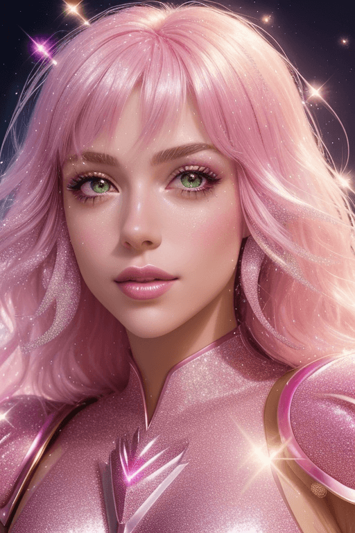 AI generated: Close-up of a person, glitter background, shiny glitter hair, professional profile photo, shiny glit...