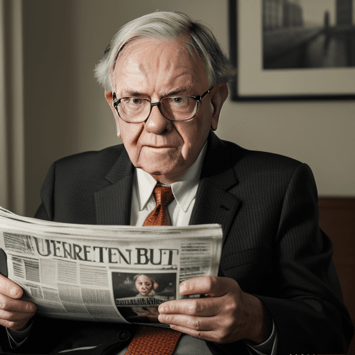 AI generated: warren buffet reading newspapers, full of colour, ultrarealistic, eye level camera, cinematic
