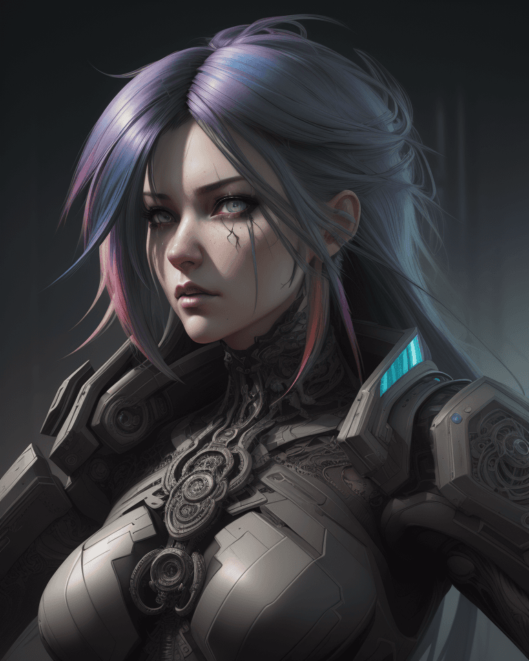 AI generated: Hyper detailed cyber style, extreme realistic details. (colorful hair), concept art, intricate detai...