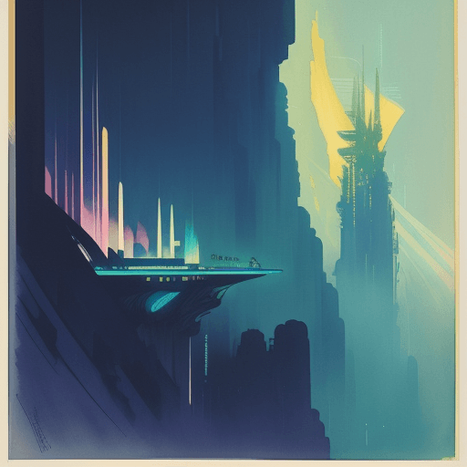AI generated: vintage anime cinematic lush underwater glowing city skyline on the edge of a steep cliff by Sonia D...
