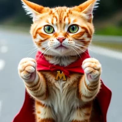 AI generated video: Cat standing on highway road is screaming with worried expressions on his eyes 