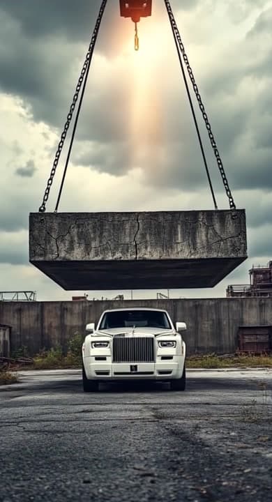 AI generated video: the hanging object is falling down quickly and car is still position