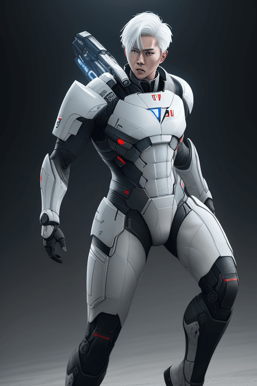 AI generated: (1man, full body), action scene, dynamic pose, handsome Korean man, kpop idol, wearing Mass Effect a...