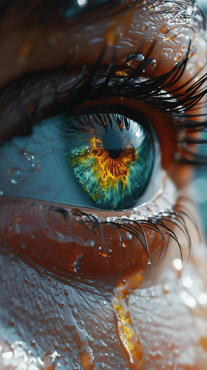 AI generated: an eye caught in a water drop, in the style of cryengine, pegi nicol macleod, realistic genre scenes...