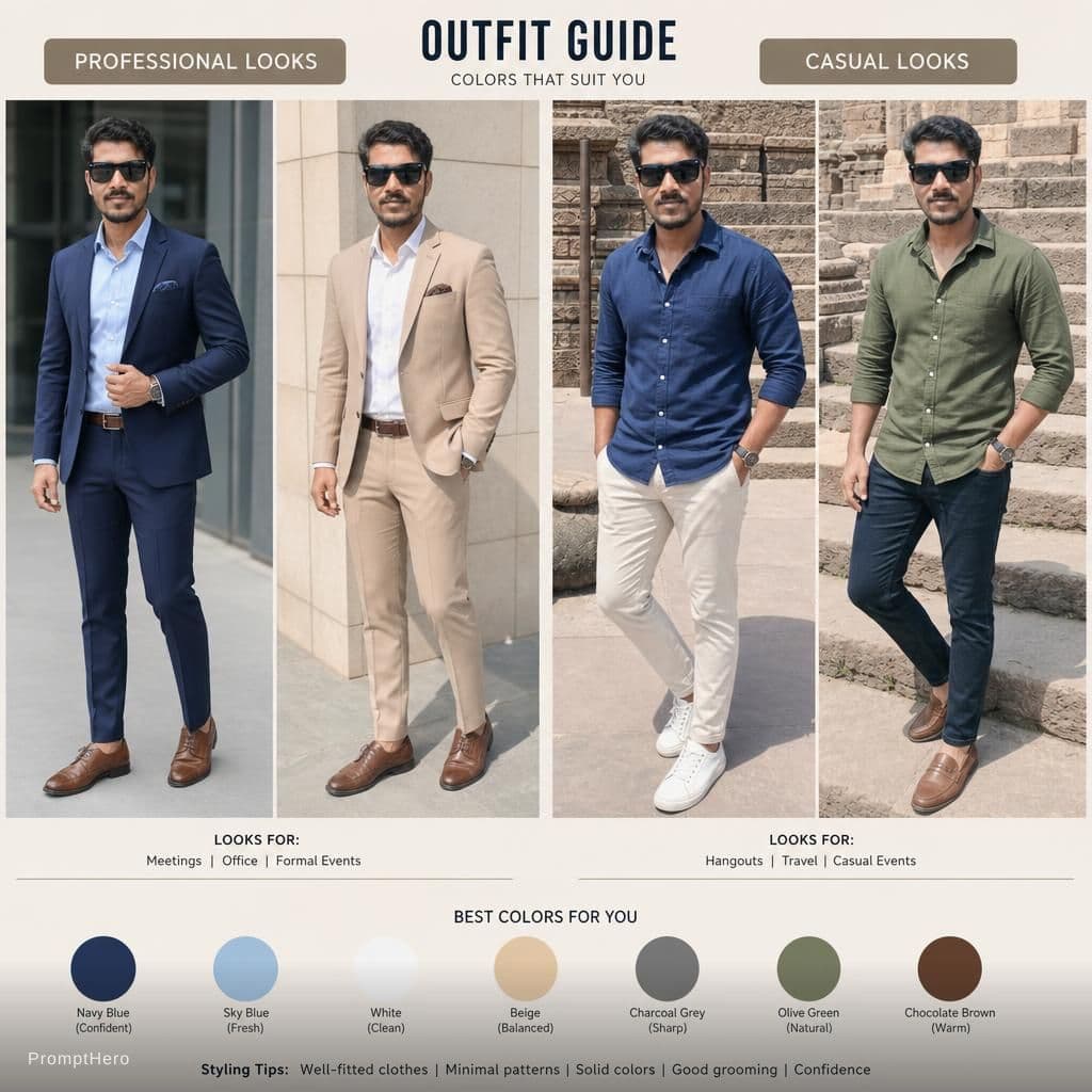 AI generated: Create professional and casual outfits with pallets color according to face and skin tone
