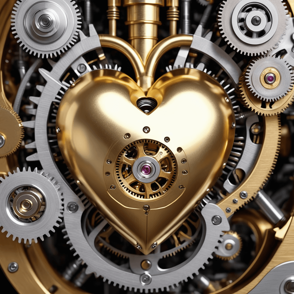 AI generated: a mechanical heart of gold, sharp focus