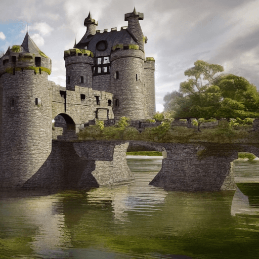 AI generated: a chibi style black dragon  sitting on a drawbridge over a moat of a,  chibi style,  castle